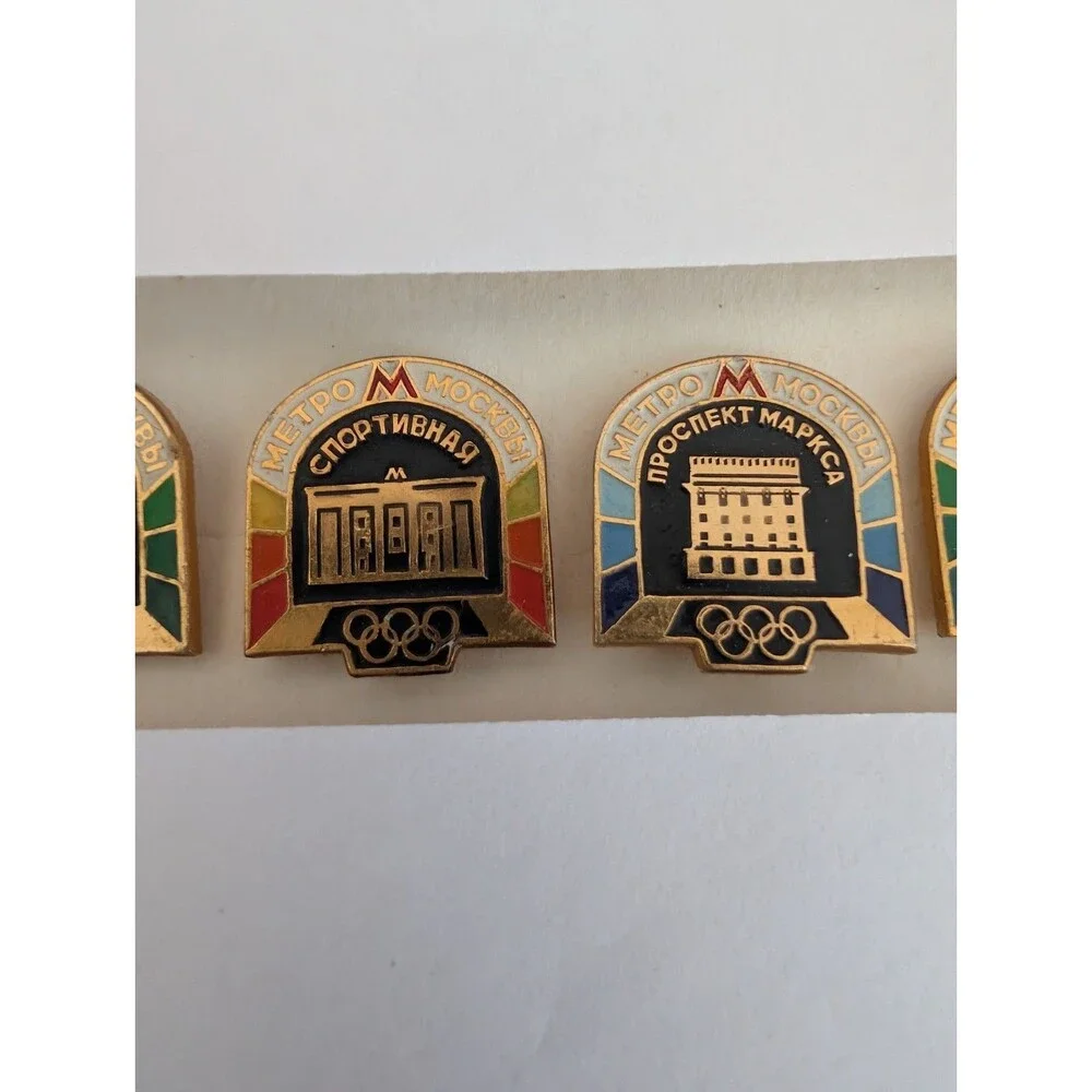 10 USSR Moscow Metro Olympic Station Enamel Pins Lot Moscow 1980 Vintage